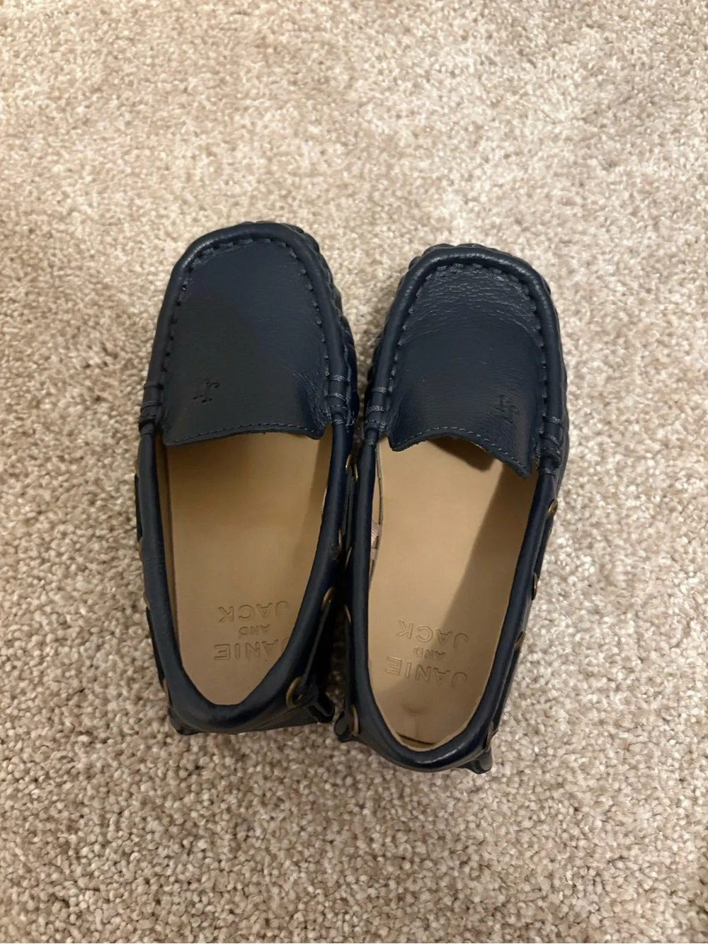 Janie and Jack Driving Shoes 8 toddler LEATHER loafer dress navy blue Connor